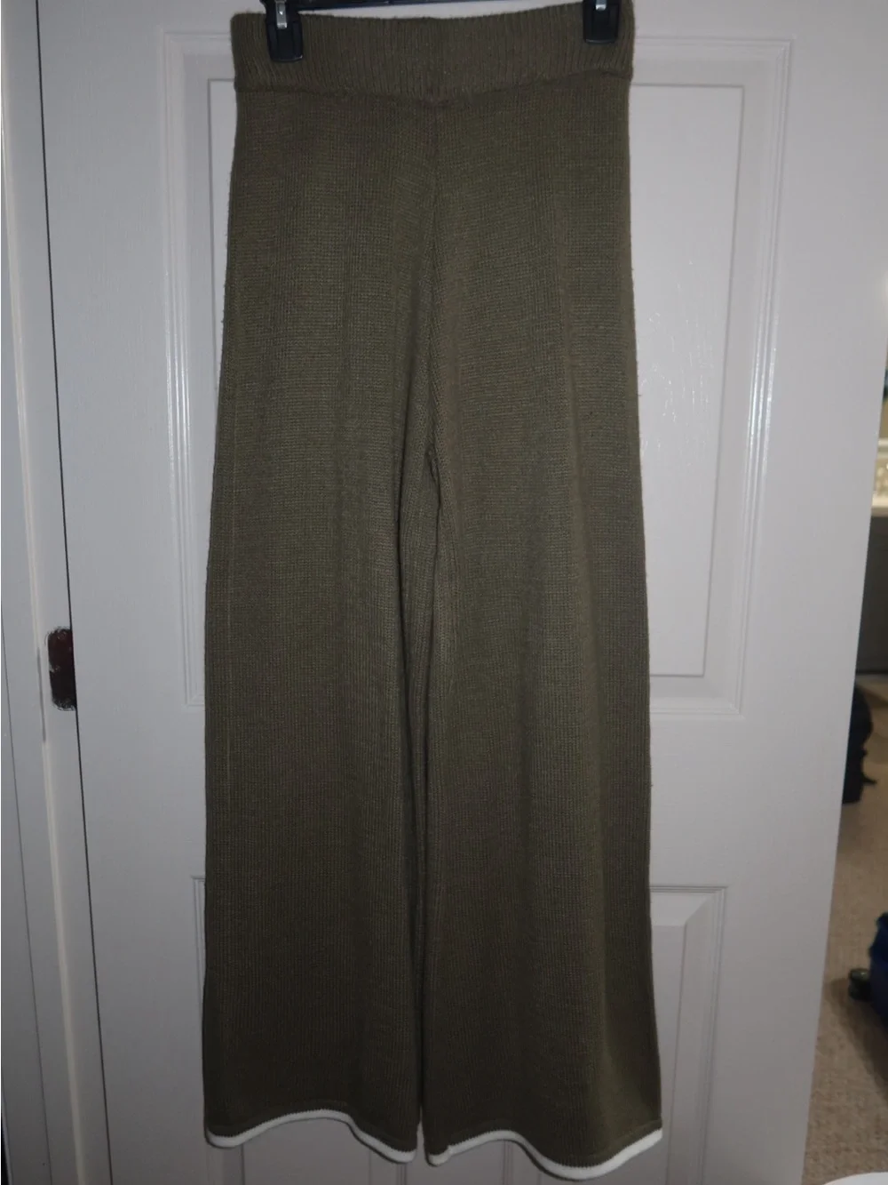 Olive Green Knit Two-Piece Set with White Trim
